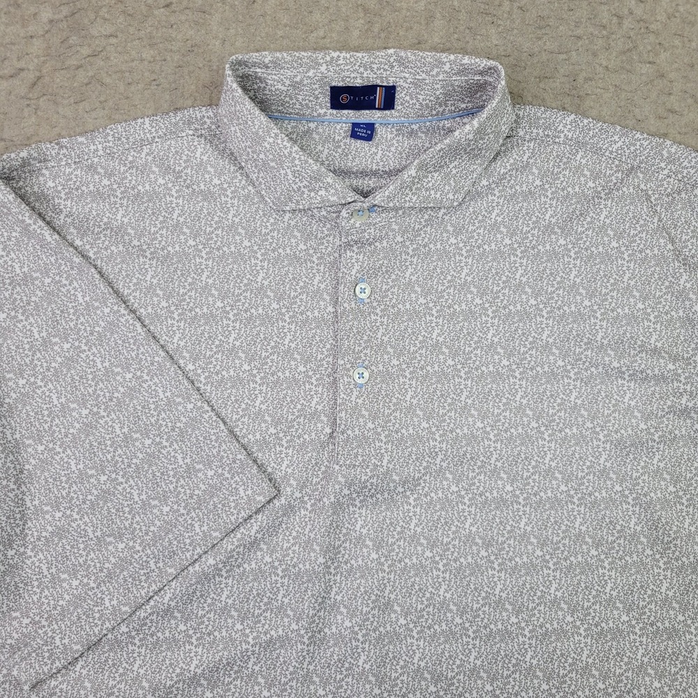 Stitch Golf Polo Shirt Mens XL Gray Allover Floral Short Sleeve Performance